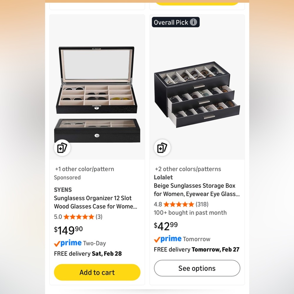 Sunglasses organizer box - black, 2 levels with lid. Fits 16 pairs, retail $50